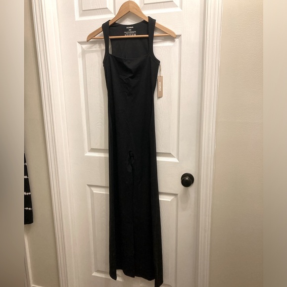 NWT XS Square neckline black jumpsuit w/ flare legs racer back - Picture 1 of 8